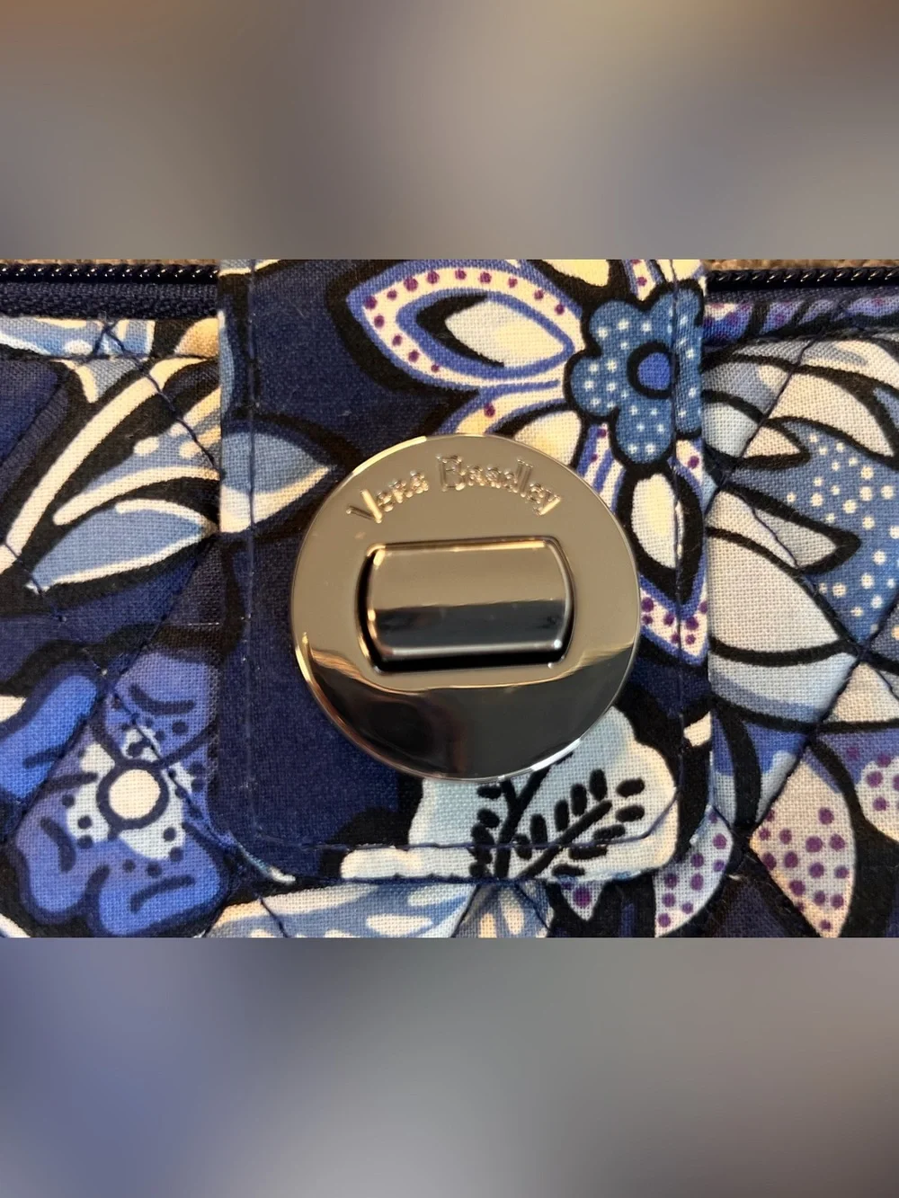 Vera Bradley Navy Blue Floral Quilted Turn-Lock Wallet